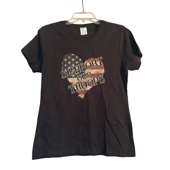 NWOT Port & Company Support Our Troops Black Short Sleeve T Shirt Heart Size M - Picture 1 of 4